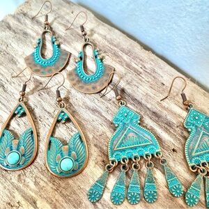 Beautiful boho earrings collection w copper blue vibe & Gypsy hippy vibe